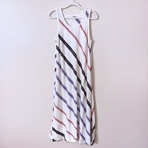 Lou & Grey LOFT Striped Slub Jersey Tank Midi Dress Medium White Colorful